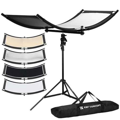 K&F CONCEPT 39x18/100x45cm Clamshell Light Reflector Diffuser with Bag | Photography Curved Lighting Reflector for Photo Studio Photography, Black/White/Gold/Silver Colors LE11