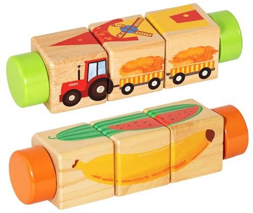 shirylzee Montessori Wooden Rotating Twist Blocks, Twist Toy Building Toys, Rotating Stacking Toys for Fruit Spin Puzzle, Rotating Wooden Reading Blocks for Early Learning Fine Motor Skills