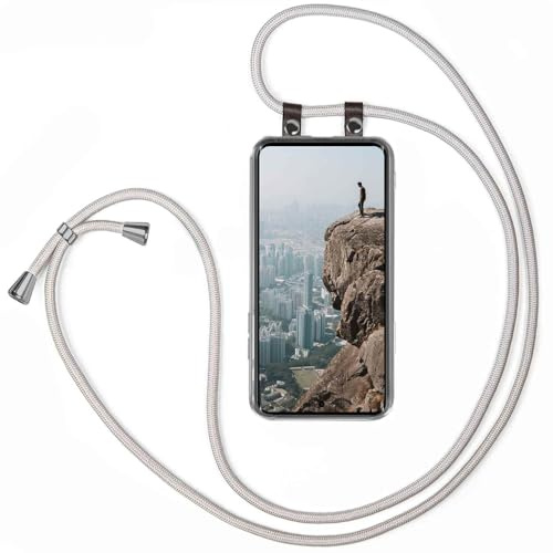 moex Handykette für Redmi Note 15 5G Hülle mit Band abnehmbar, Handyhülle mit Kette zum Umhängen, Handyband 155 cm lang Stoff Kordel Umhängehülle, Handy Umhängeband, Silber