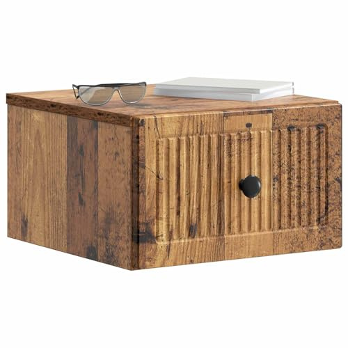 vidaXL Wandmontierter Nachttisch Altholz 33 x 34,5 x 20 cm, Vintage Stil Schrank, rechteckige Wandablage, große schwebende Regale, kompakter Wand-Schreibtisch