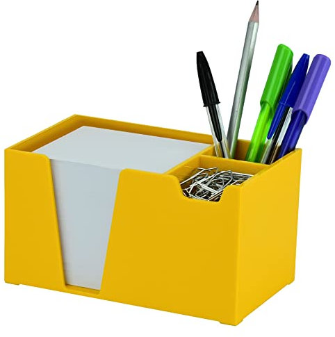 Acrimet Schreibtischorganizer für Notizblätter, Stifte und Büroklammern (gelb) (Notizblätter enthalten)