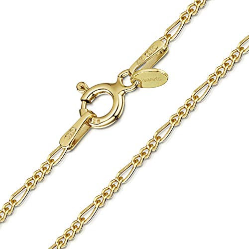 Amberta 925 Sterlingsilber Vergoldet 18K Damen-Halskette - Figaro kette - 1.5 mm Breite - Verschiedene Längen: 40 45 50 55 60 cm (45cm)