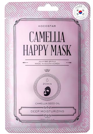 KOCOSTAR Camellia Happy Mask - Feuchtigkeitsspendend Korean Face Mask, Sheet Mask - Gesichtsmaske Frauen mit rotem Kameliensamenöl - Tuchmasken Gesicht ohne Ausspülen - Masken Beauty, Tuchmaske