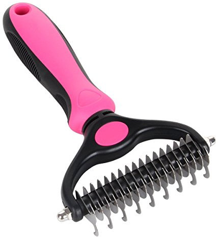 Dog Cat Knot Detangler Hair Grooming Brush Comb Undercoat Rake,Dematting Comb Groomimg Stripping Deshedding Tool For for Knots, Tangles, Matted Fur Cats(Large Medium and Small)-Pink