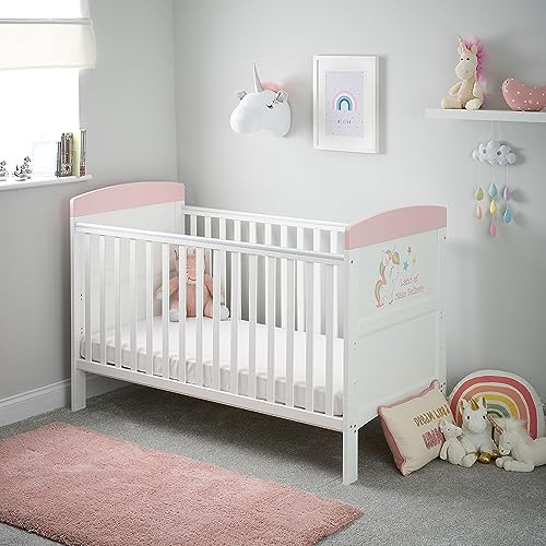 Obaby Grace Inspire Cot Bed - Unicorn | Converts to Junior Bed, 3 Mattress Positions, Teething Rails