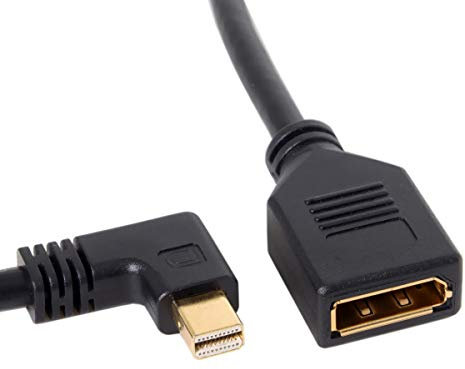 Cablecc Mini DP DisplayPort 90 Degree to DisplayPort Female Cable for Displays Monitors (Right Angled)