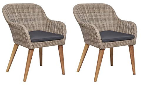 Festnight Lot de 2 Chaises d'extérieur Fauteuil en résine tressée Fauteuil de Jardin Chaise de Jardin en résine tressée Marron et Gris foncé