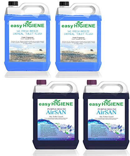 BLUE airSAN 10L CHEMICAL TOILET fluid Cleaner Sanitiser & 10L BREEZE FLUSH
