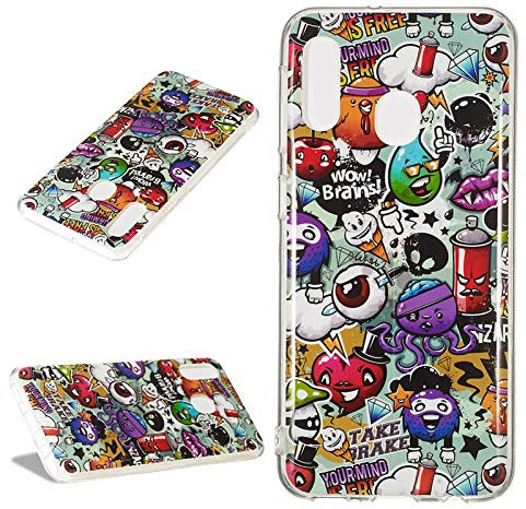 DasKAn Leuchtend Silikon Hülle für Samsung Galaxy A20e,Fluoreszierend Licht im Dunkeln Lustiges Graffiti Bunt Muster Ultra Dünn Weich Gummi Rückseite Handy Tasche Stoßfest Gel TPU Schutzhülle,#2