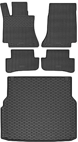 Kofferraumwanne und Gummifußmatten passgenau geeignet für Mercedes C-Klasse Kombi S205 ab 2014 Farbe Schwarz + Gurtschoner