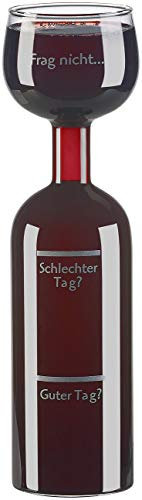 Rosenstein & Söhne XXL Weinglas: 2in1-Weinflasche und XXL-Glas aus Echtglas, mit Aufdruck, 750 ml (großes Weinglas, Wein-Flasche, Gläser)