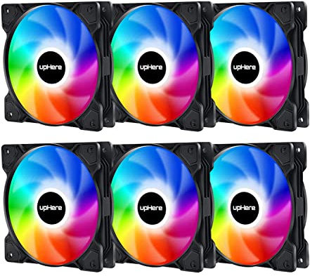 upHere 120mm Case Fan,Support 5V ARGB Addressable Motherboard SYNC,Colorful Cooler Speed Adjustable with Fan Control Hub for PC Cases, CPU Coolers,Radiators System,6-Pack,SR12-06-6