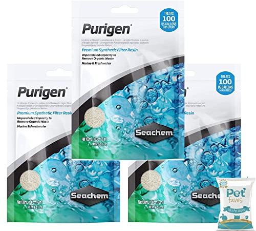 Purigen Organic Ultimate Filtration Resin 100ml (3 Pack) - Aquarium Fish Tank Filter Media for Freshwater & Saltwater with 10ct pet Wipes