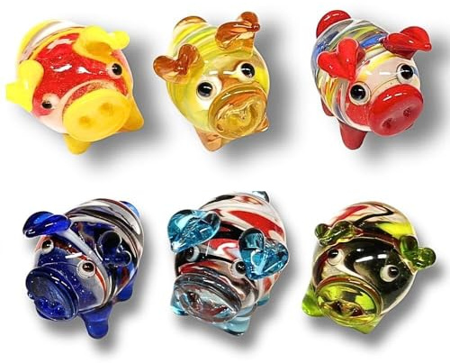 Generisch 6 kleine Bunte kugelrunde Glücksbringer aus Glas - Größe 3,5 cm - herzige Schweinchen für Sylvester, Geburtstag, Hochzeit - WWW.VIENNAFASHION.at - aus Wien –Vienna (gestreift) 705
