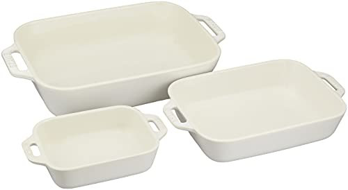 Staub 40508-165 Rechteckige Auflaufform 14.0 x 10.9 x 16.0 cm (14 x 11/20 x 16/27 x 20 cm) 3-teiliges Set Elfenbein Keramik Set Gratinplatte Backofen Mikrowellengeeignet