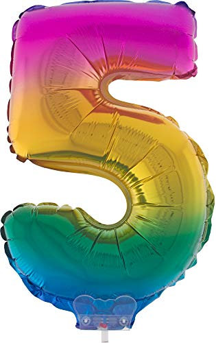 Das Kostümland Zahlen Folienballon 41 cm mit Stab - Regenbogen Zahl 5