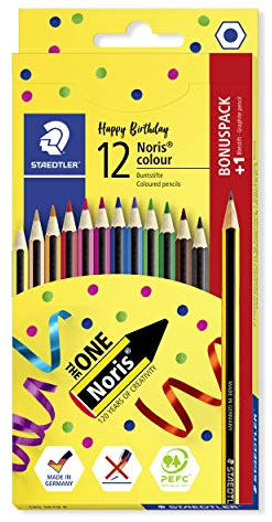 STAEDTLER Bunstifte Noris colour, hohe Bruchfestigkeit, Sechskantform, ergonomische Soft-Oberfläche, WOPEX-Material, Aktions-Set mit 12 Farben und 1 Noris HB-Bleistift, 185 SET9 P, 13 Stück (1er Pack)