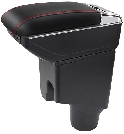 YJYWZH für Toyota Yaris Hybrid 2015-2024 Armlehne Mittelkonsole Aufbewahrungsbox Mit Getrankehalter Schwarz mit Rot