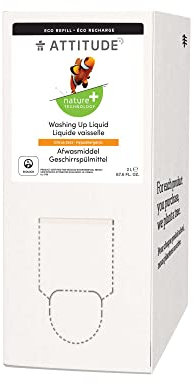ATTITUDE Liquide Vaisselle, EWG Verified, Pouvoir Dégraissant Avancé, Ingrédients à base de Plantes et de Minéraux, Végane, Zeste d’Agrumes, Éco-Recharge, 2 Litres