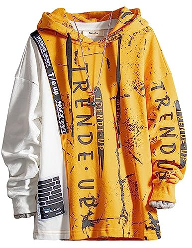 Covisoty Kapuzenpullover für Herren Hip Hop Patchwork Hoodie Classic Männer Langarm Sweatshirts Druck Pullover Gelb 4XL
