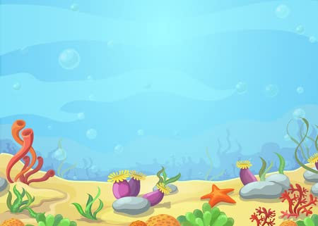 adrium Acryl-Bild 40 x 30 cm: Unterwasser-Cartoon-Welt - blaue Meereslandschaft, Seesterne, Vektorillustration(53159045)