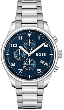 BOSS Chronograph Quarz Uhr für Herren mit Silbernes Edelstahlarmband - 1513989