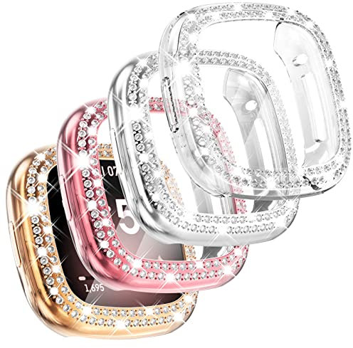 CHANCHY Confezione da 4 custodie compatibili con Fitbit Versa 3, in morbido TPU per smartwatch Fitbit Versa 3, colore: oro rosa/rosa/trasparente/argento