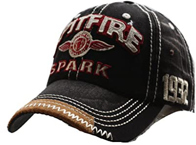 Emeco Baseballcap Distressed Snapback Vintage Used Look Retro Oldschool Kappe Mütze Cap Schirmmütze Basecap verstellbar St-fire (Schwarz)