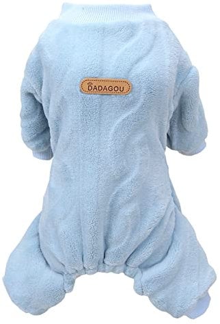 Izefia Dog Sweater Clothes Fleece Woolen Winter Warm Sweat Shirt 4 Legs Jumpsuit Pajamas Twist Print Sweater for Small Dog Medium Cat Blue M