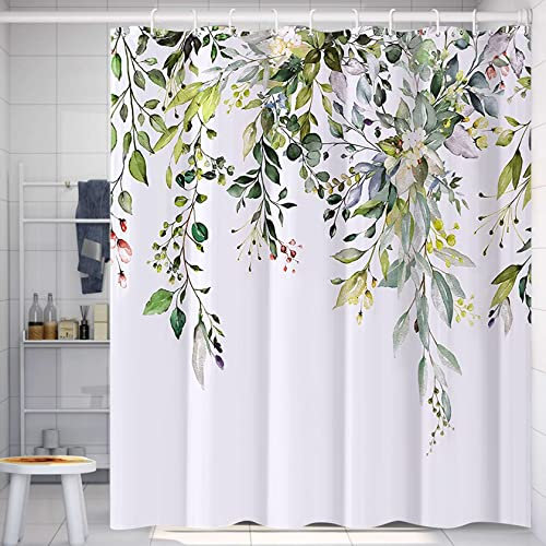 PHANPINT Duschvorhang mit 12 Haken,Textil Anti-schimmel Wasserdicht Waschbar Duschvorhänge,120x180cm Shower Curtains für Badezimmer, Beschwerter Saum,Maschinenwaschbar, Schnell Trocknend (Grün)