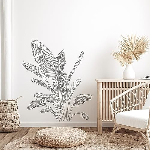 Tanlaby Stickers Muraux Simples Plante Tropical Autocollants Muraux Moderne Boho Sticker Mural Feuille de Palmier pour Adultes Salons Chambres Maison Bureaux Canapé Fond Décoration Murale