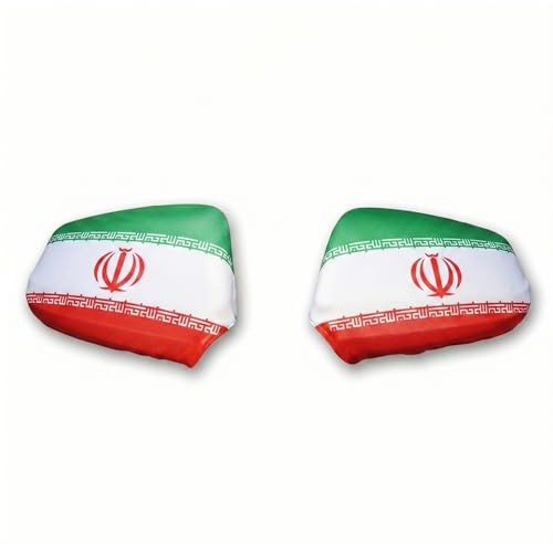 Außenspiegelfahne Iran für Auto - 2er Set Außenspiegel Überzieher Autoflagge, Fanartikel für Fußball EM & WM, Spiegel Deko Flagge