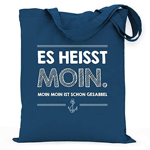 wowshirt Stoffbeutel Jutebeutel Moin Moin Ist Schon Gesabbel Nordsee Ostsee Urlaub Möwe Plattdeutsch Meer, Farbe:Petrol