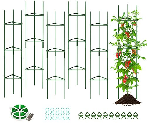 SUNYRISY Tomate Rankhilfe im Set, Pflanzenhalter für Tomate, Rankhilfen für Kletterpflanzen, Pflanzenstütze für Blumen & Nutzpflanzen, DIY Einstellbar 6er Set, 120 cm Höhe, Grün