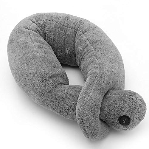 Nikou Vibrating Massaging Neck Pillow, Grey Cordless Shiatsu Therapy Cushion with 2 Speeds, for Home, Office & Travel