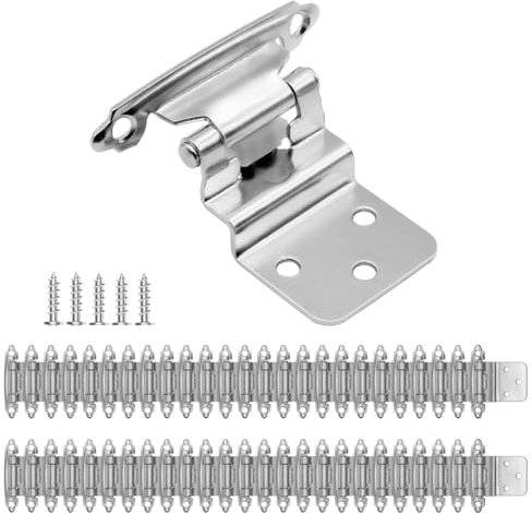 Bisagras de gabinete de níquel satinado de 3/8 pulgadas, paquete de 50 (25 pares) bisagras de cierre automático para cocina, baño, muebles y puertas, accesorios decorativos para gabinetes de cocina