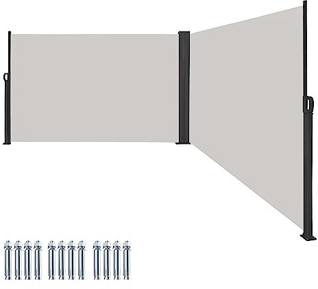 VA-Cerulean Toldo lateral doble extensible, protección visual balcón, protección solar resistente a los rayos UV, ancho ajustable, protección contra el viento para valla jardín, 1,6 x 6 m, gris claro