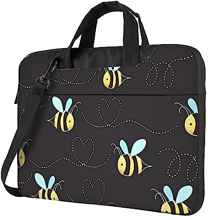 DEHIWI Bumble Bees Laptop-Umhängetasche, wasserdicht, tragbar, Aktentasche, Kuriertasche, Hülle mit Griffschlaufe, Schwarz , 13 inch