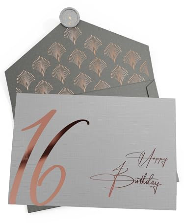 Joli Coon 16 Happy Birthday Klappkarte mit Kuvert und Wachs-Siegel - Geburtstagskarte 16