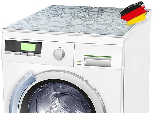 BAUHELD® Universal Waschmaschinen-Auflage [60x60cm] - Waschmaschinen-Abdeckung mit Vinyl-Beschichtung [Made in Germany] - Für Waschmaschine, Trockner, Küche, Wohnmobil, Badezimmer - Marble Grey