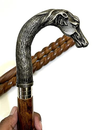 Brass Horse Style Head Handle Vintage Wooden Walking Stick Victorian Handmade Cane Best Gift