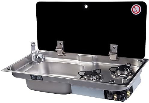 QINGDONGDZA Gas Camping Stove Burner Boat Caravan RV Camper LPG Gas Stove Hob and Sink Comb RV Cooktop Stove with Tempered Glass Lid