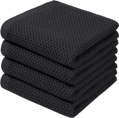 BW&HM Geschirrtücher Baumwolle Geschirrhandtücher Küchentücher Küchenhandtücher Spültücher 33x74 cm 4 Stück Schwarz