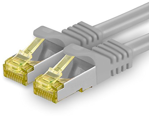 freiwerk 1X 5,0 M - Câble réseau CAT-7 Cat.7, Ethernet, Lan et câble patch RJ-45 SFTP 10GB/s - gris