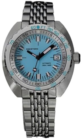 Seestern S406 Teal Blue Automatik Stahl Blau Datumsanzeige Herrenuhr, Armband