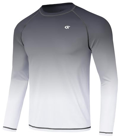 Huayuzh Rashguard UV Shirt Herren Langarmshirt Schwimm Tshirt Schnelltrocknend Atmungsaktiv Surfen Angeln Wandern Top Verlaufsfarbe Weiß L