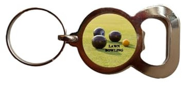 Lawn Bowling Bowls Sport Bottle Opener Metal Keyring and Velvet Gift Bag