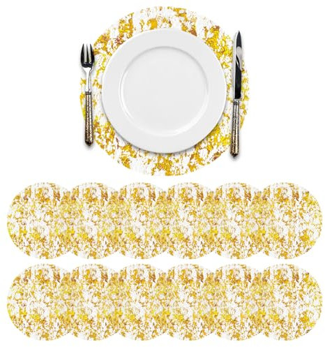 Platzset Rund Gold 12 Stück Unterteller Einweg Tischsets Goldfolien Netz Tischdecke Gold Platzdeckchen Tischplatz Sets Unterteller Deko für Serviettentisch Hochzeit Geburtstag Party Deko