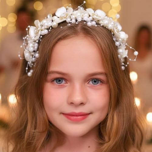 CASDRE Serre-tête à fleurs blanches avec perles et strass - Accessoire de cheveux pour femme et fille