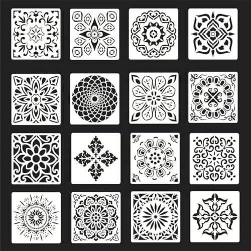16er Set Mandala Schablonen für Wand- und Möbeldekoration, DIY & Scrapbooking, geeignet für Scrapbook, Tagebuch, Zeichnung und Verfolgung, verfügbar für Holz, Stein, Fliesen und mehr.